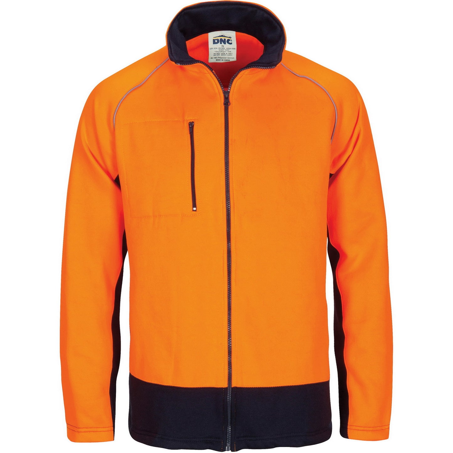 HIVIS 2 Tone Full Zip Fleecy Sweat Shirt with Two Side Zipped Pockets - 3725-Orange/Navy-2XL
