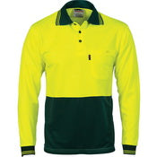 HIVIS Two Tone Cool Breathe Polo Shirt - L/S - 3813-Yellow/Bottle Green-2XL
