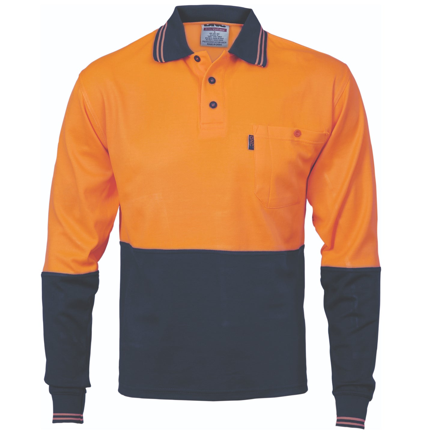 Cotton Back HiVis Two Tone Fluro Polo - Long Sleeve - 3816-O/N-XL