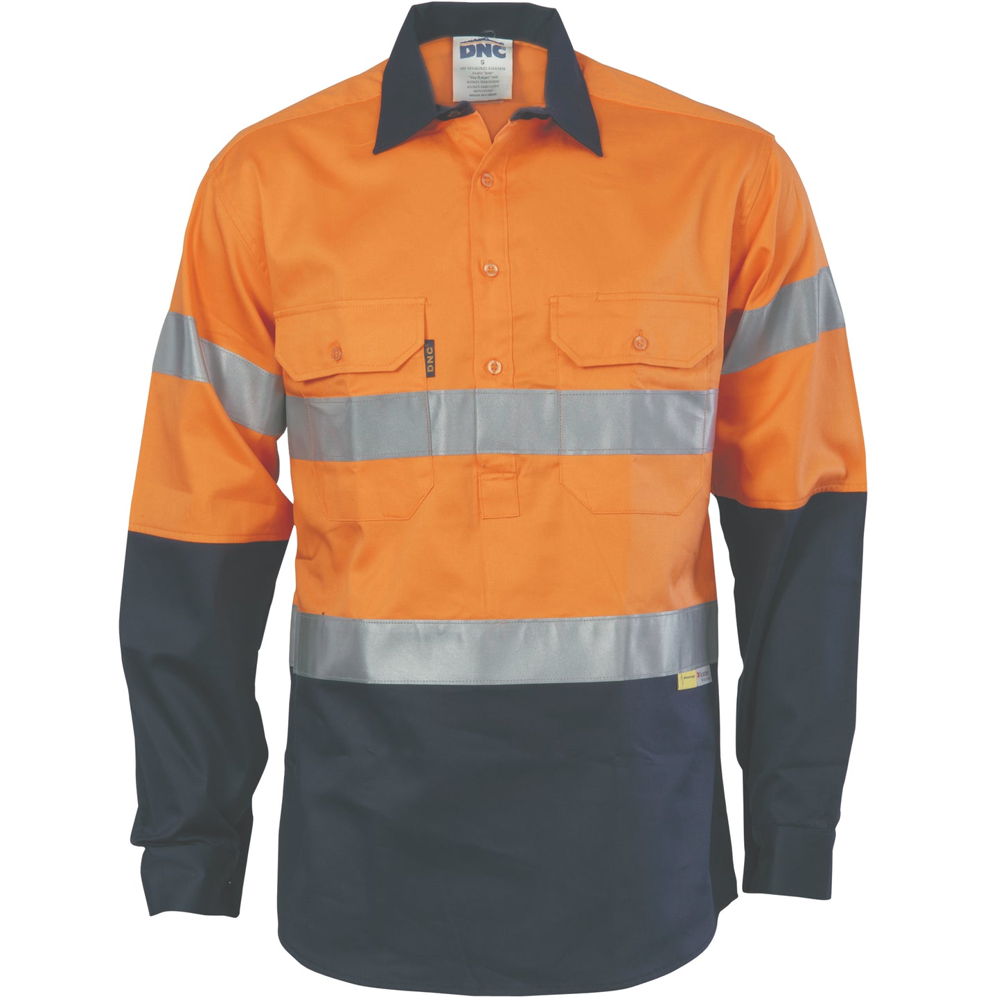 HiVis Cool-Breeze Close Front Cotton Shirt with CSR R/Tape - Long sleeve - 3949-O/N-5XL