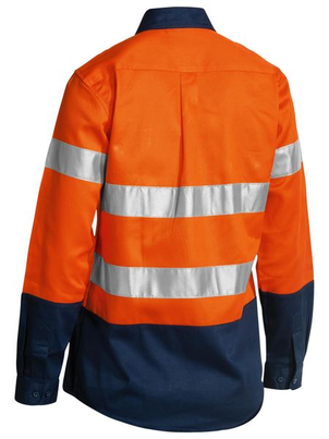 2Tone Womens Hi Vis L/S Drill Shirt w/ 3M Reflective Tape - BLT6456-O/N-20