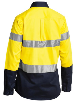 2Tone Womens Hi Vis L/S Drill Shirt w/ 3M Reflective Tape - BLT6456-Y/N-12