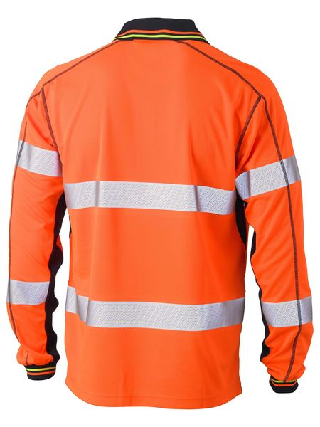 Taped 2Tone Hi Vis Polyester Mesh L/S Polo Shirt - BK6219T-O/N-XS