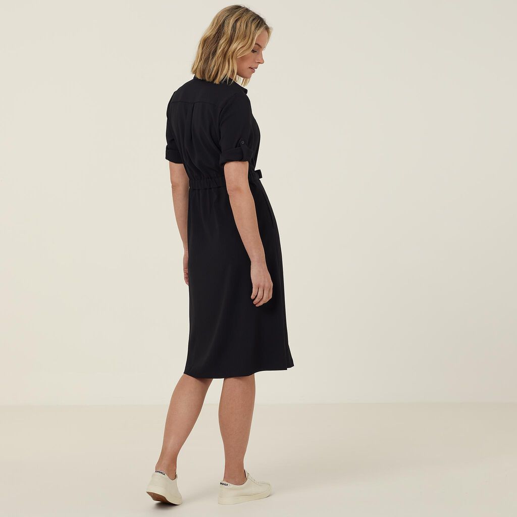 Heavy Stretch Georgette Shirt Dress - CAT67Y-Black-14
