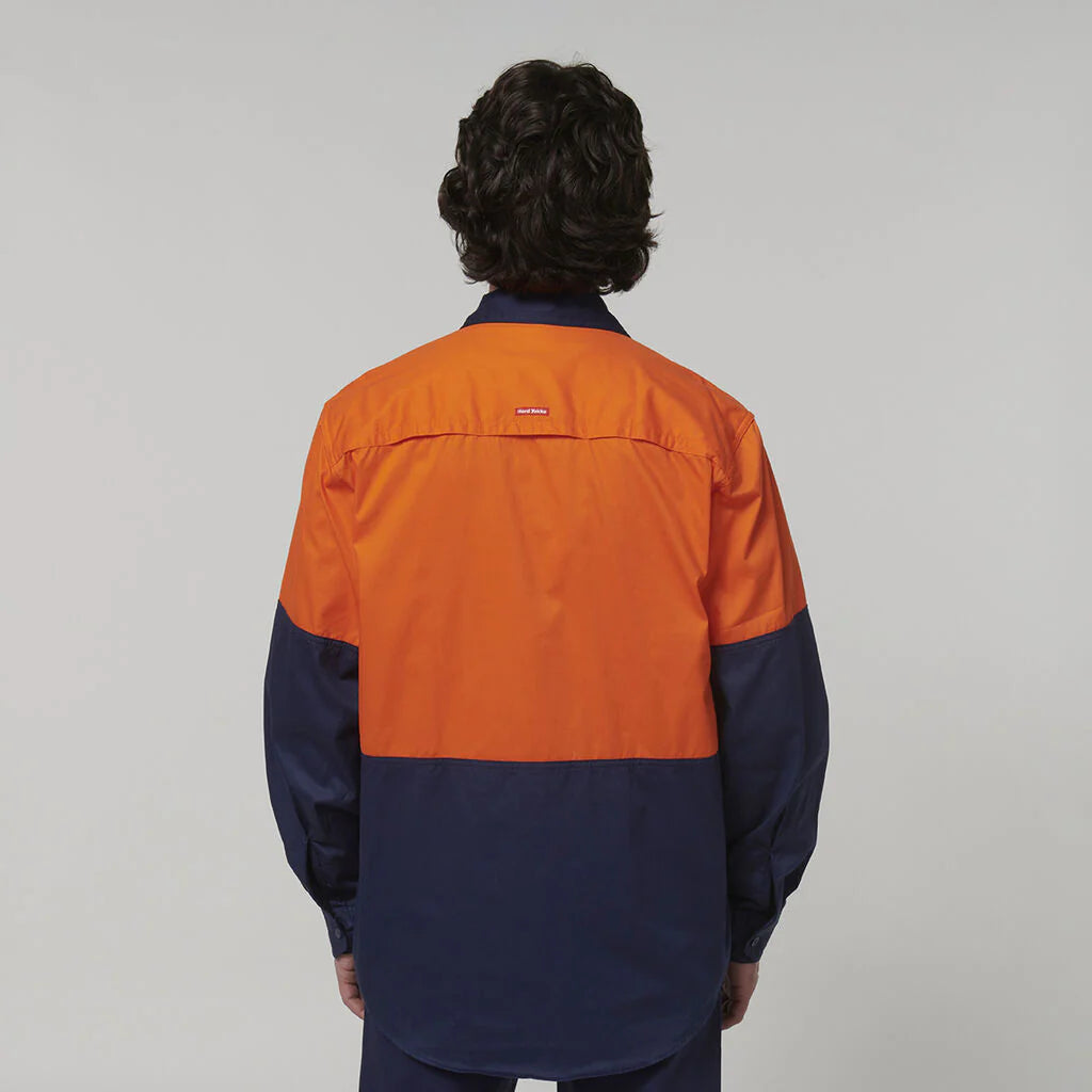 Hard Yakka Core Hi-Vis Long Sleeve 2 Tone Vented Cotton Shirt - Y07950-O/N-XL