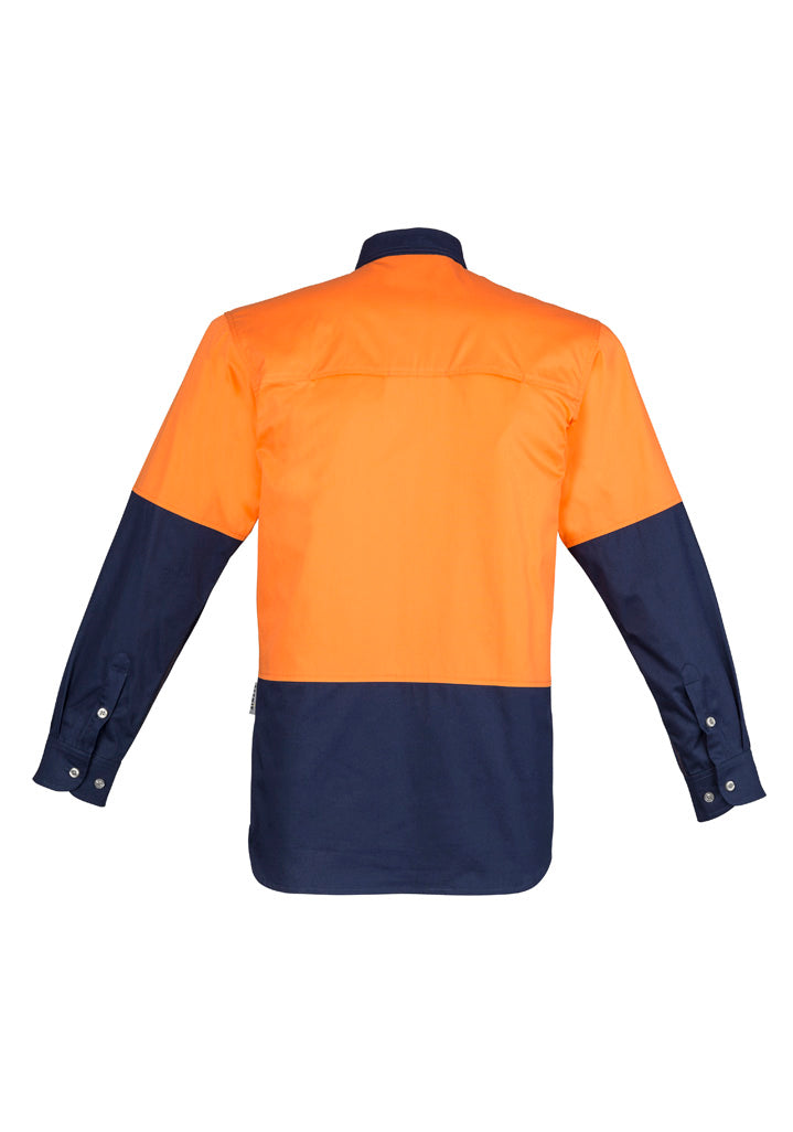 Men's Industrial Long Sleeve Shirt - ZW122-Orange/Navy-XL