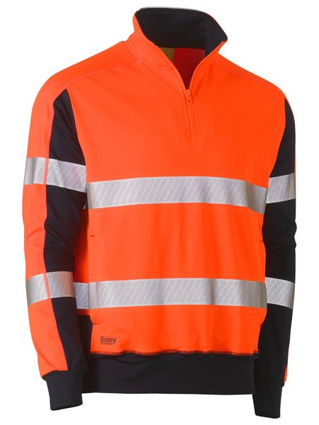 Taped Two Tone Hi Vis Contrast Stretchy 1/4 Zip Pullover - BK6817T-O/N-L
