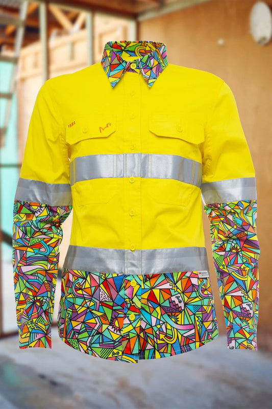 Women's Bonza Yellow Day/Night Hi Vis 2.0 Full Button Work Shirt - 21510-Yellow-16