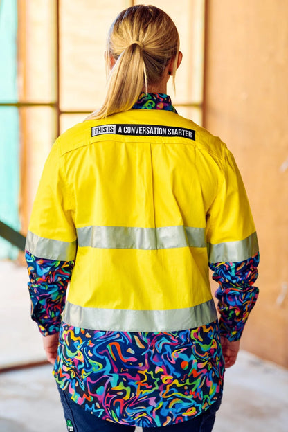 Women's Bonza Yellow Day/Night Hi Vis 2.0 Full Button Work Shirt - 21510-Yellow-12
