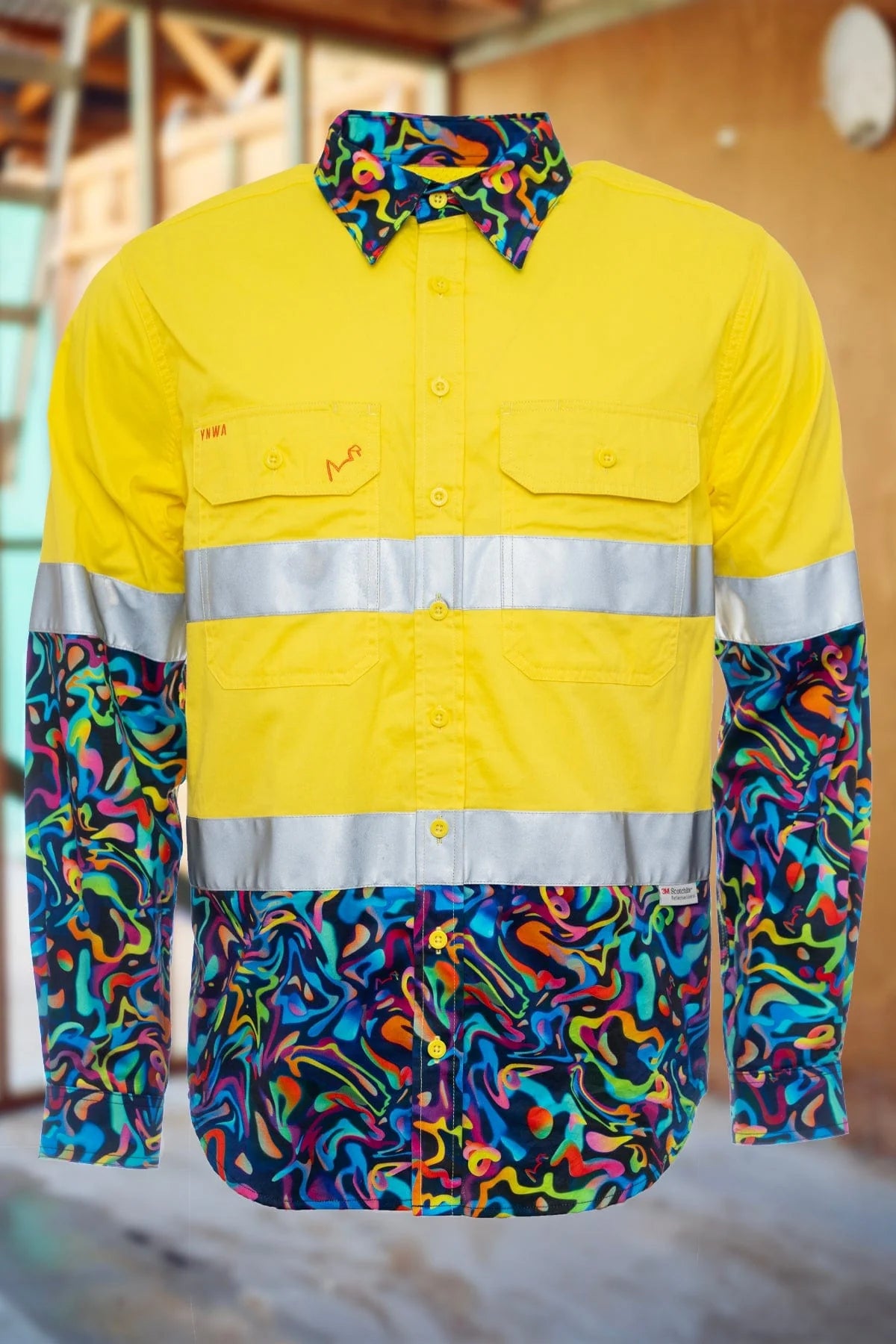 Men's Pearler Yellow Day/Night Hi Vis 2.0 Full Button Work Shirt  - 21543-Yellow-2Xl"