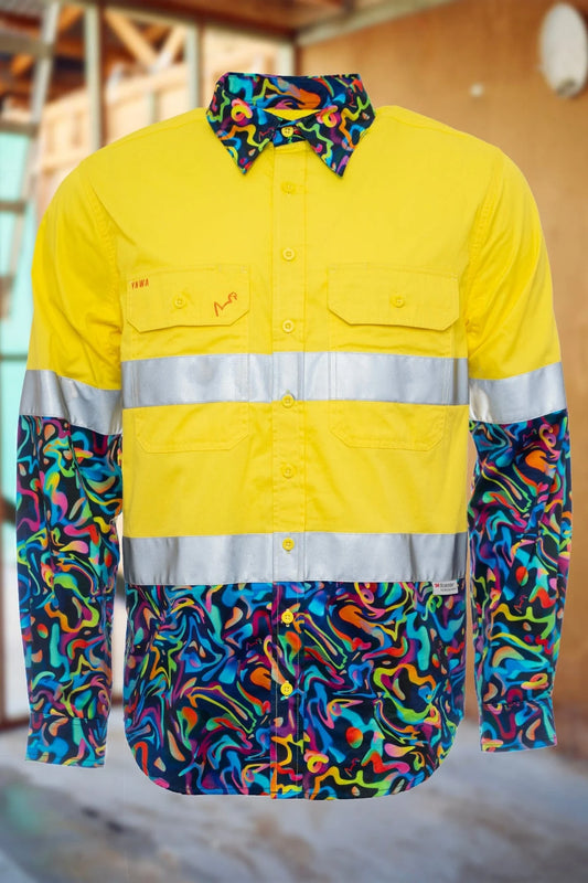 Men's Pearler Yellow Day/Night Hi Vis 2.0 Full Button Work Shirt  - 21543-Yellow-2Xl"