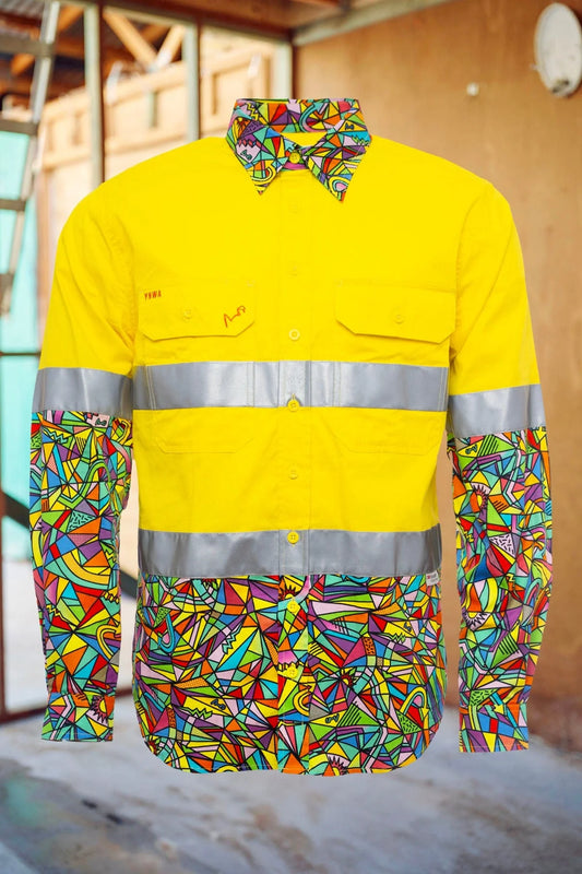Men's Snazzy Yellow Day/Night Hi Vis 2.0 Full Button Work Shirt - 21647-Yellow-M