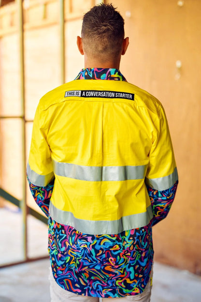 Men's Snazzy Yellow Day/Night Hi Vis 2.0 Full Button Work Shirt - 21647-Yellow-M