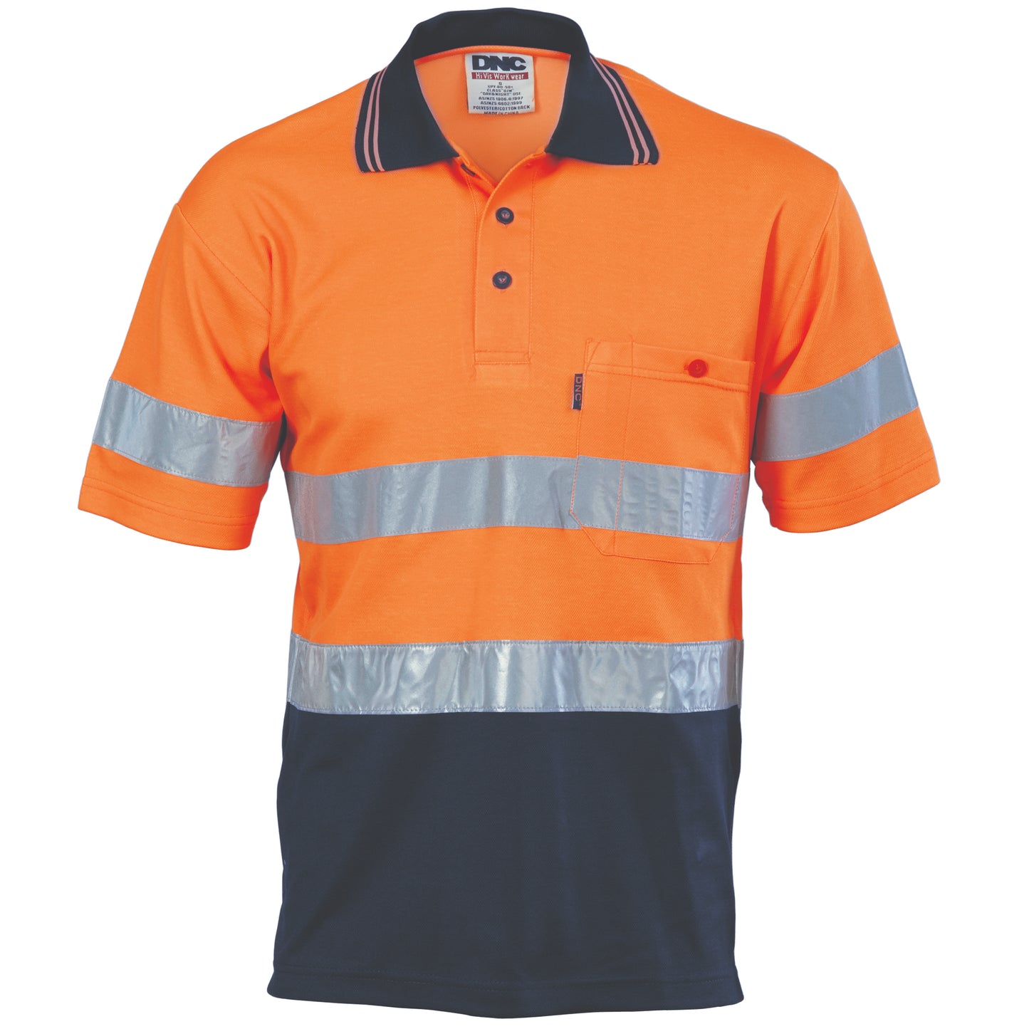 HiVis Two Tone Cotton Back Polos with CSR R/Tape - Short Sleeve - 3717-O/N-S