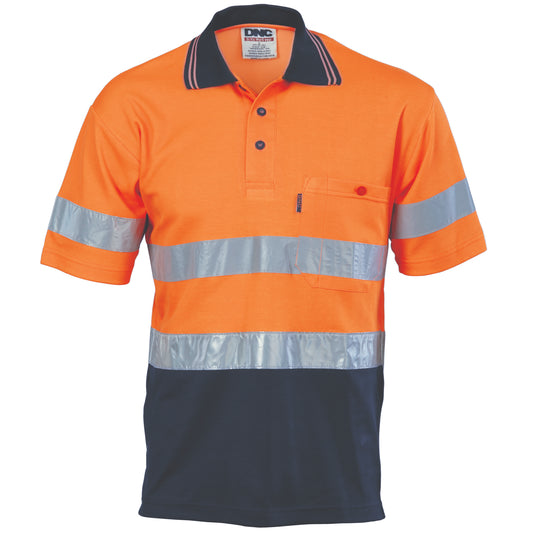 HiVis Two Tone Cotton Back Polos with CSR R/Tape - Short Sleeve - 3717-O/N-S