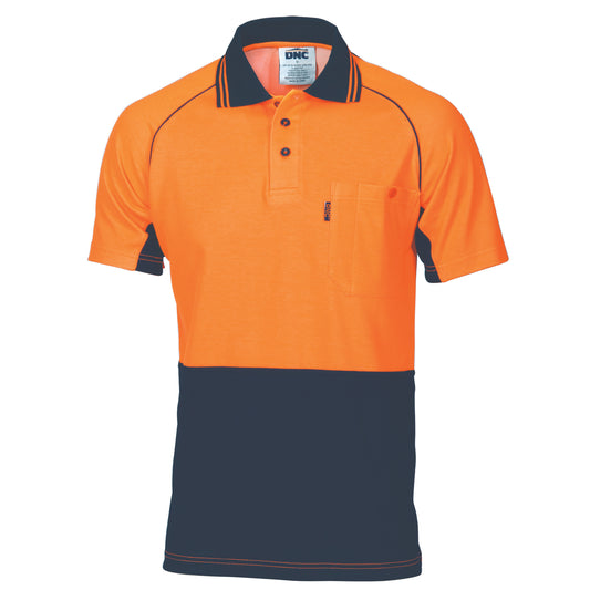 HiVis Cotton Backed Cool-Breeze Contrast Polo - Short Sleeve - 3719-O/N-3XL