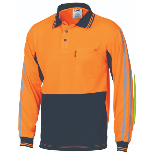 HiVis Cool-Breathe Stripe Polo - long Sleeve - 3756-O/N-S
