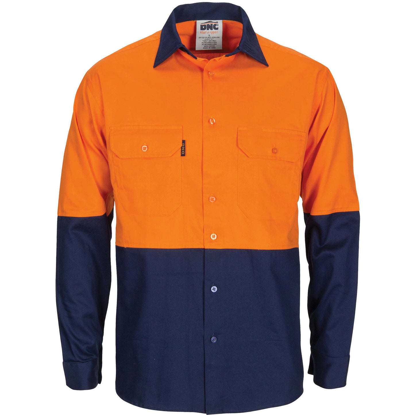 HiVis R/W Cool-Breeze Two Tone Vertical Vented Cotton Shirt with Gusset Sleeves - Long Sleeve - 3781-O/N-L