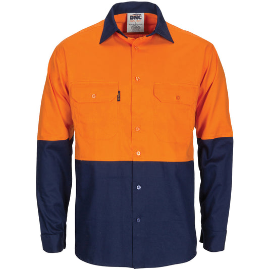 HiVis R/W Cool-Breeze Two Tone Vertical Vented Cotton Shirt with Gusset Sleeves - Long Sleeve - 3781-O/N-L