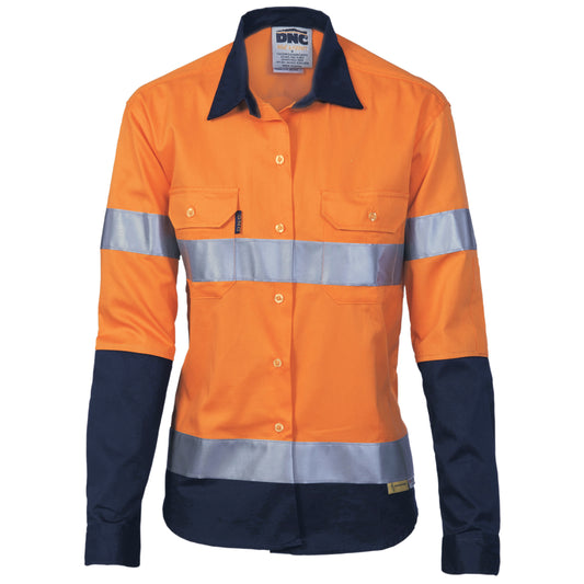 Ladies HiVis Two Tone Drill Shirt with CSR R/Tape - Long sleeve - 3936-O/N-14