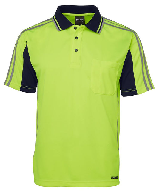 Jb's  Hi Vis S/S Arm Tape Polo - 6AT4S-Lime/Navy-XL