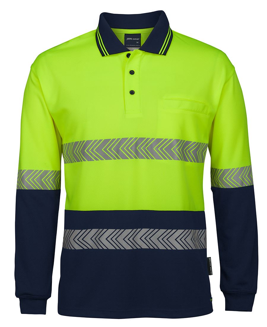 Jb's Hi Vis L/S Segmented Tape Polo - 6HLST-Lime/Navy-2XL