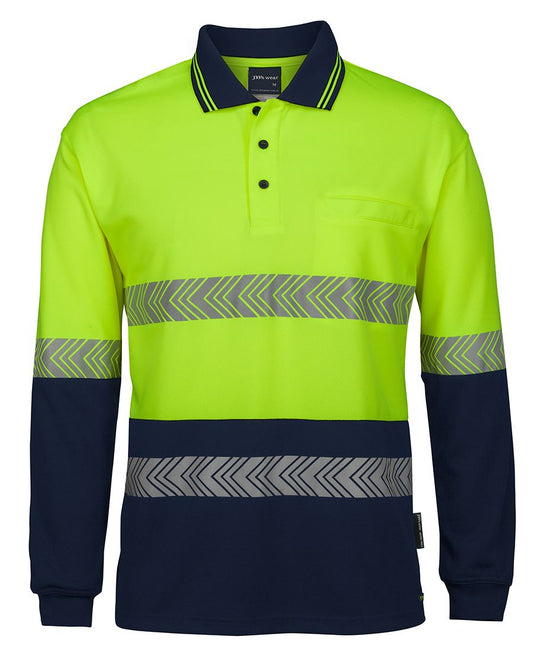 Jb's Hi Vis L/S Segmented Tape Polo - 6HLST-Lime/Navy-2XL