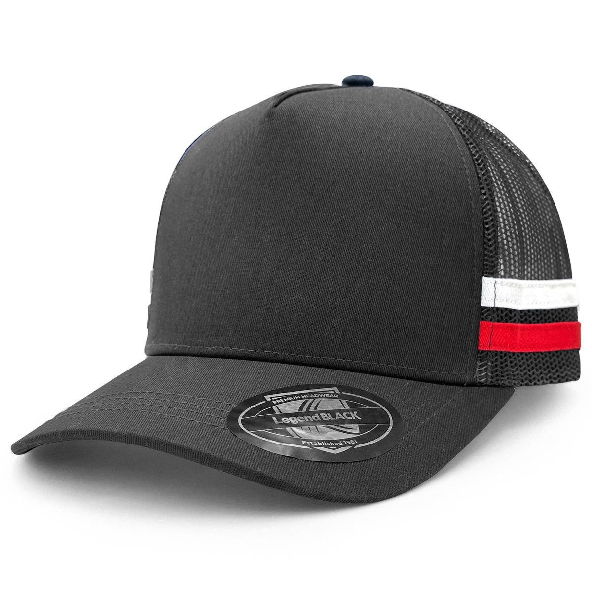 Striped Trucker - 7050-Black/Black/White/Red