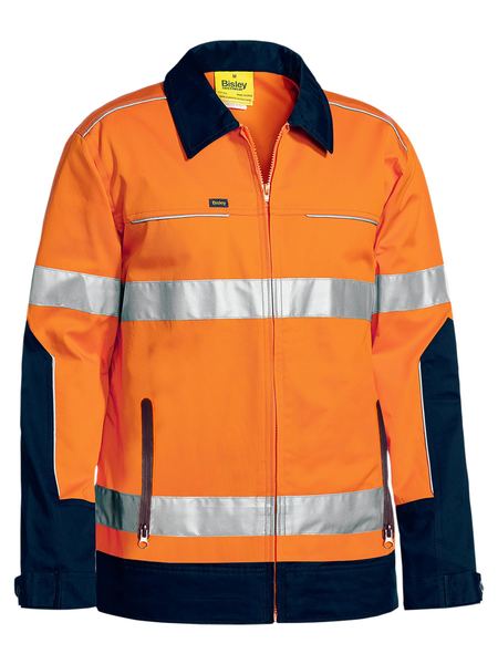 Taped Hi Vis Drill Jacket With Liquid Repellent Finish - BJ6917T-O/N-XS