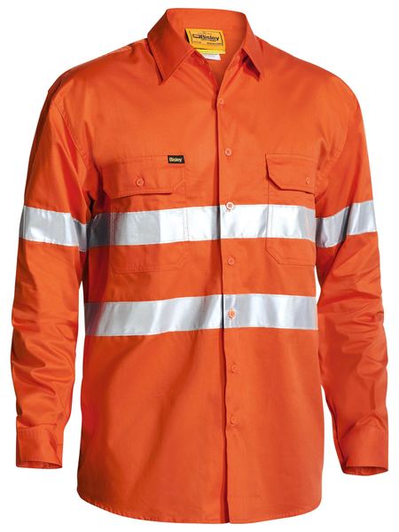 Taped Hi Vis Cool Lightweight Drill Shirt  - BS6897-Orange-XS
