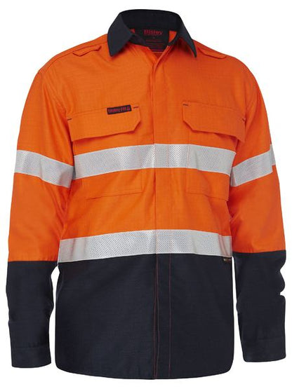 Apex 185 Taped Hi Vis Fr Ripstop Vented Shirt - BS8438T-O/N-XL