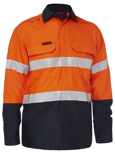 Apex 185 Taped Hi Vis Fr Ripstop Vented Shirt - BS8438T-O/N-XL