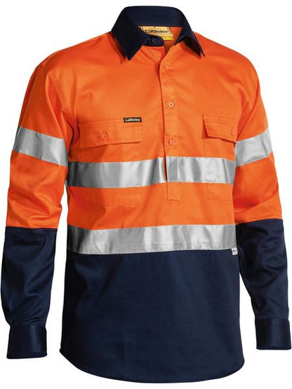 Taped Hi Vis Closed Front Drill Shirt - BTC6456-O/N-4XL