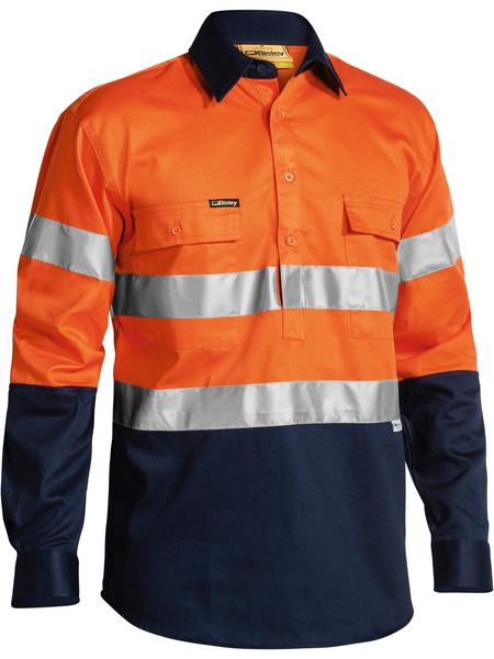 Taped Hi Vis Closed Front Drill Shirt - BTC6456-O/N-4XL