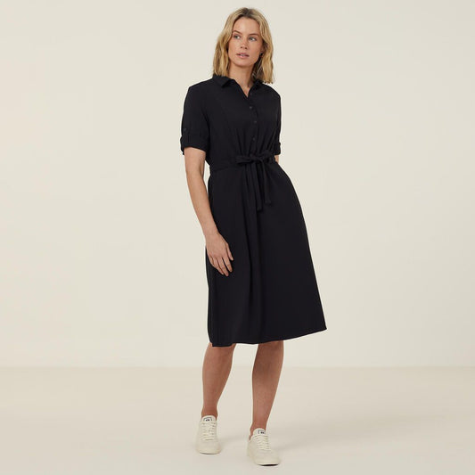 Heavy Stretch Georgette Shirt Dress - CAT67Y-Black-14
