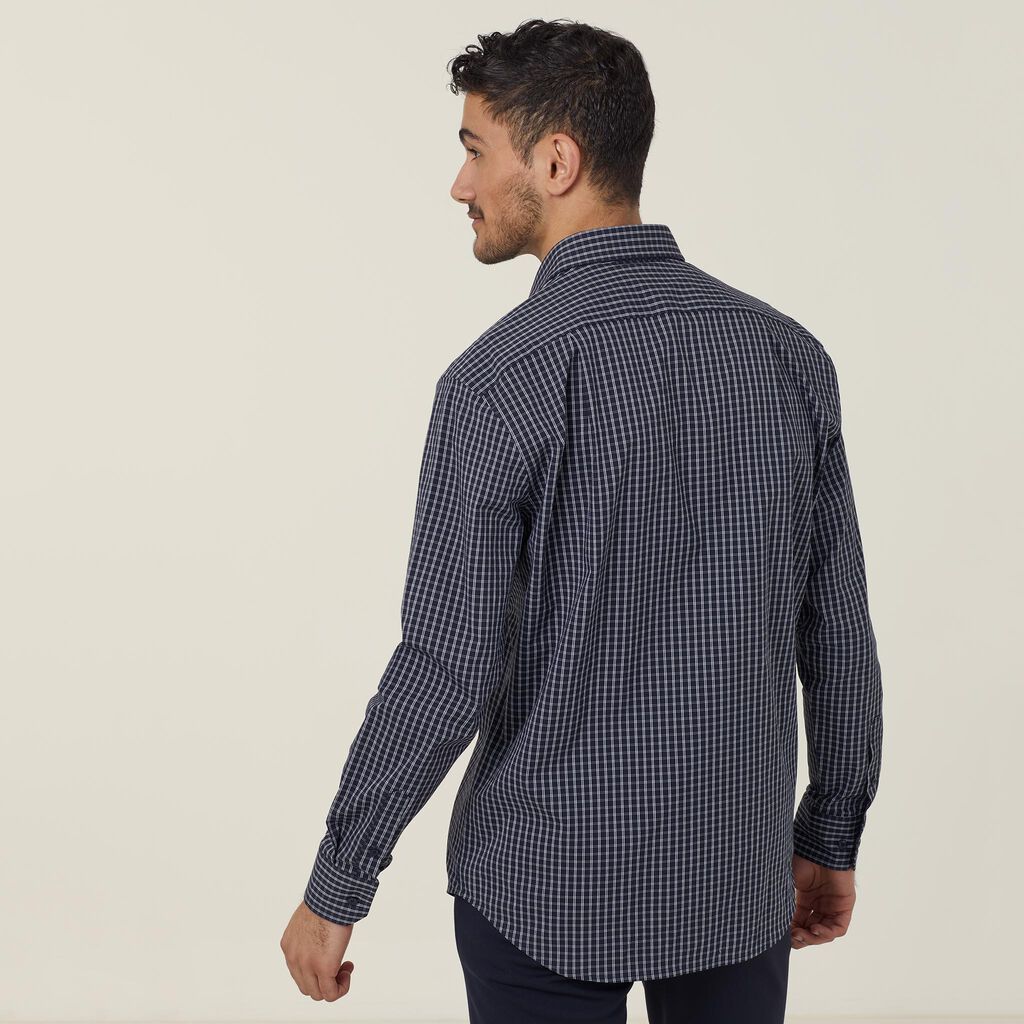 Avignon Window Check Stretch Long Sleeve Shirt - CATJDE-Navy/White-48