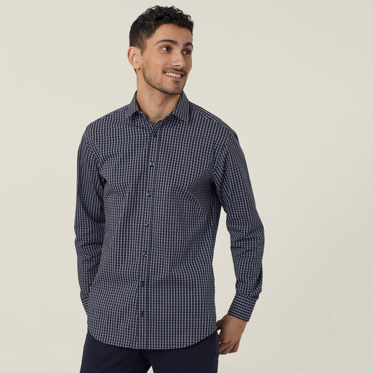 Avignon Window Check Stretch Long Sleeve Shirt - CATJDE-Navy/White-48