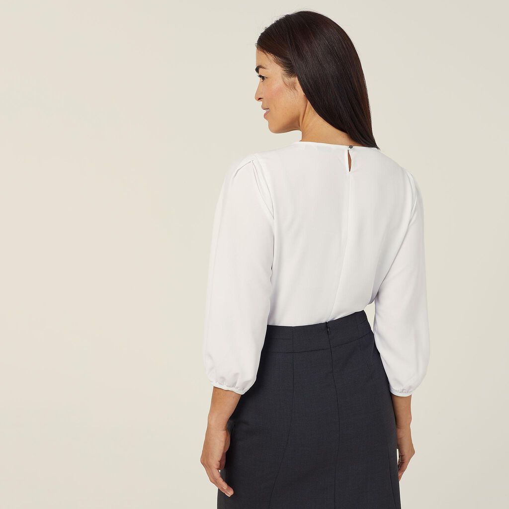 French Georgette 3/4 Sleeve Top - CATUPM-White-16