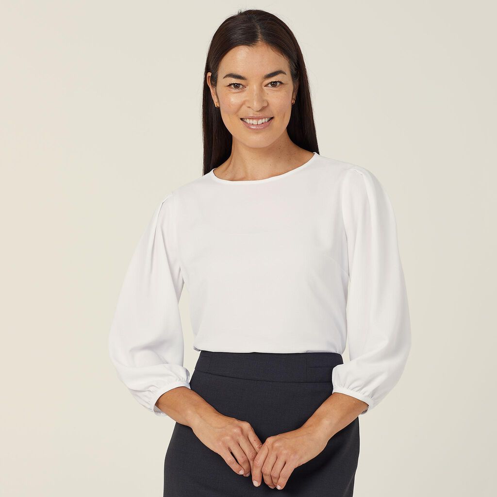 French Georgette 3/4 Sleeve Top - CATUPM-White-16