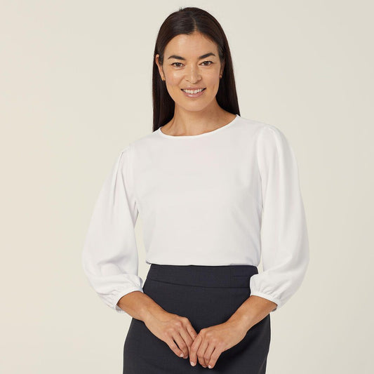 French Georgette 3/4 Sleeve Top - CATUPM-White-16