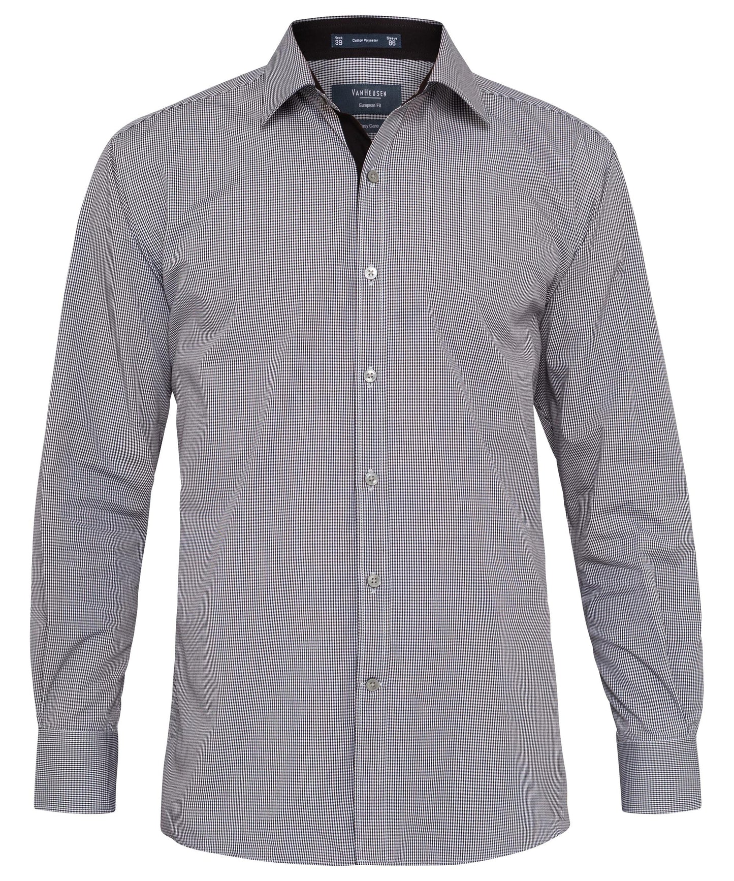 Men's Euro Tailored Fit Check Shirt - E161-Charcoal-38.86