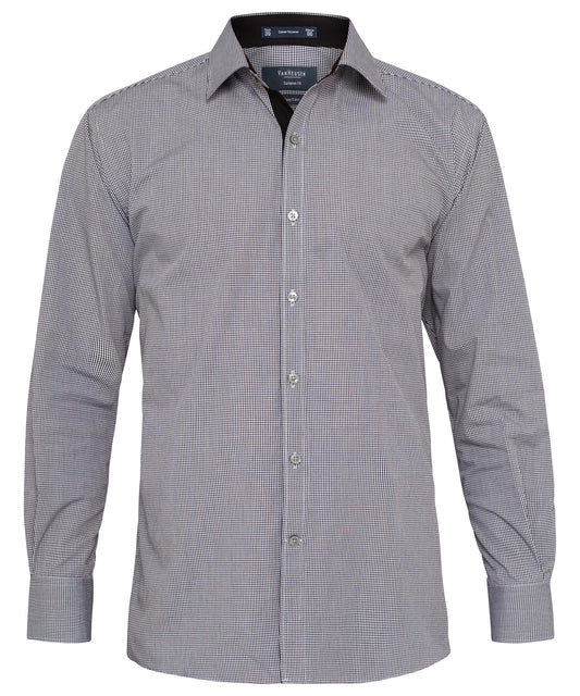 Men's Euro Tailored Fit Check Shirt - E161-Charcoal-38.86