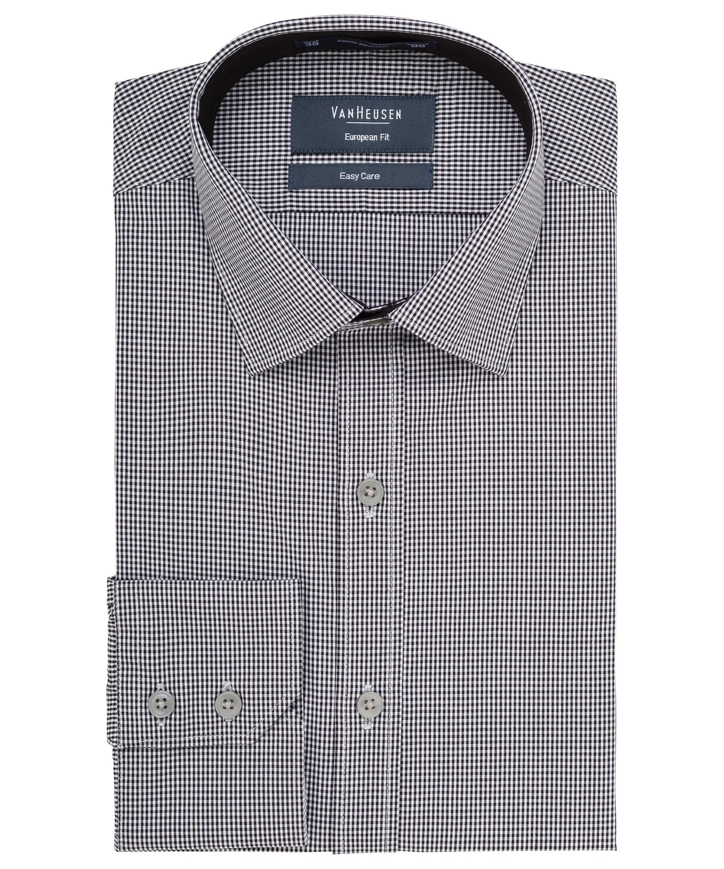Men's Euro Tailored Fit Check Shirt - E161-Charcoal-38.86