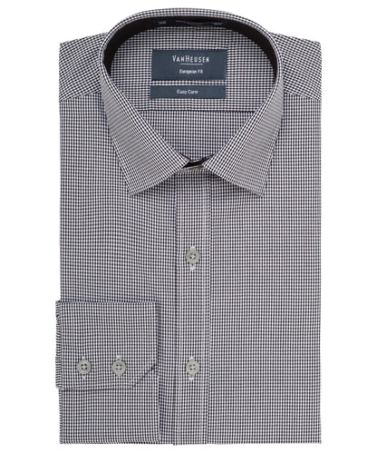 Men's Euro Tailored Fit Check Shirt - E161-Charcoal-38.86