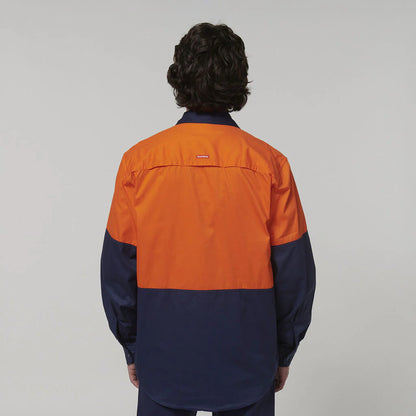 Hard Yakka Core Hi-Vis Long Sleeve 2 Tone Vented Cotton Shirt  - Y07950-O/N-XL