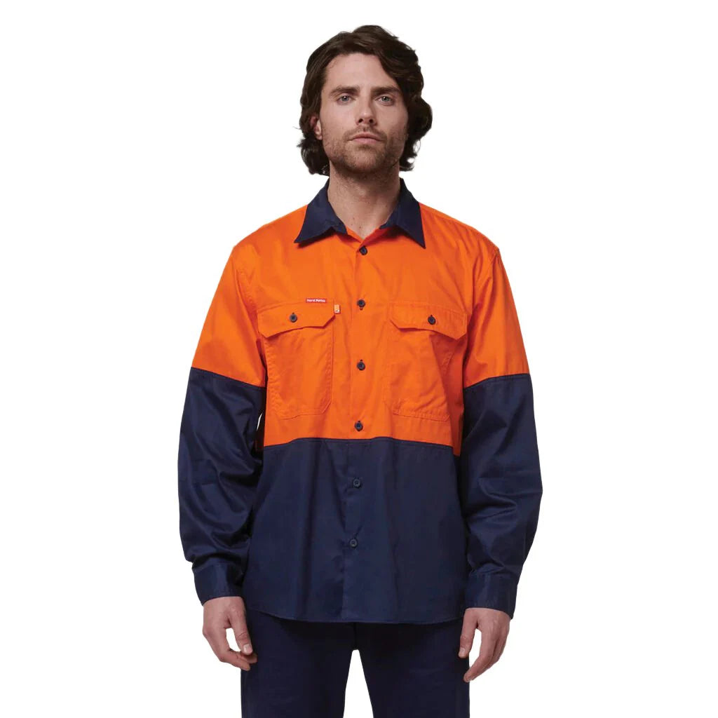 Hard Yakka Core Hi-Vis Long Sleeve 2 Tone Vented Cotton Shirt  - Y07950-O/N-XL