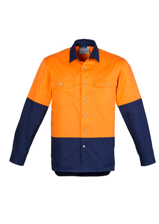 Men's Industrial Long Sleeve Shirt - ZW122-Orange/Navy-XL