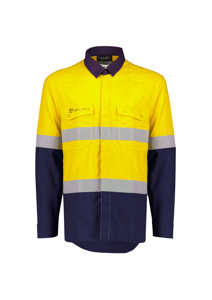 Men's Orange Flame Lightweight Ripstop Shirt - Hoop Taped - ZW180-Orange/Navy-M