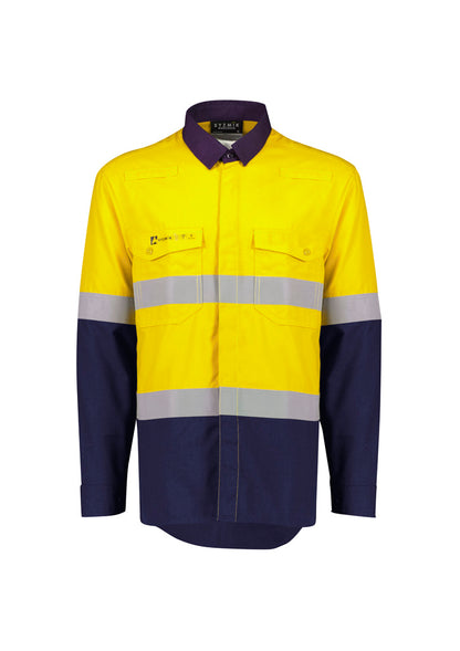 Men's Orange Flame Lightweight Ripstop Shirt - Hoop Taped - ZW180-Orange/Navy-M