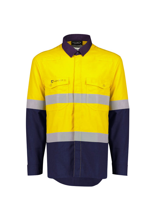 Men's Orange Flame Lightweight Ripstop Shirt - Hoop Taped - ZW180-Orange/Navy-M